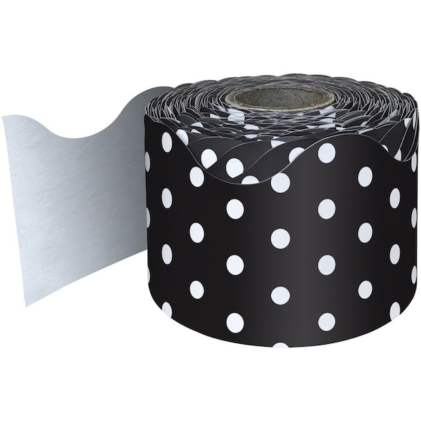 Carson Dellosa Black with White Polka Dots Rolled Scalloped Border, 65 Feet Per Roll, 3PK 108474 - main