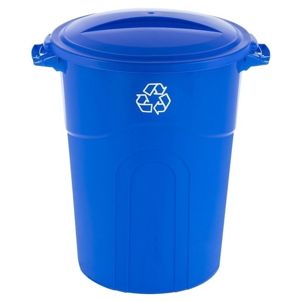 United Solutions COLORmaxx Trash Can, 32 gal Capacity, Plastic, Blue, Lid Closure TI0028 - main