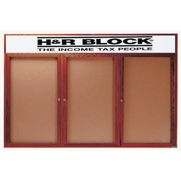Aarco Enclosed Bulletin Board Customizable Header and Cherry Stained Red Oak Frame, 48''Hx96''W CBC4896-3RH - main