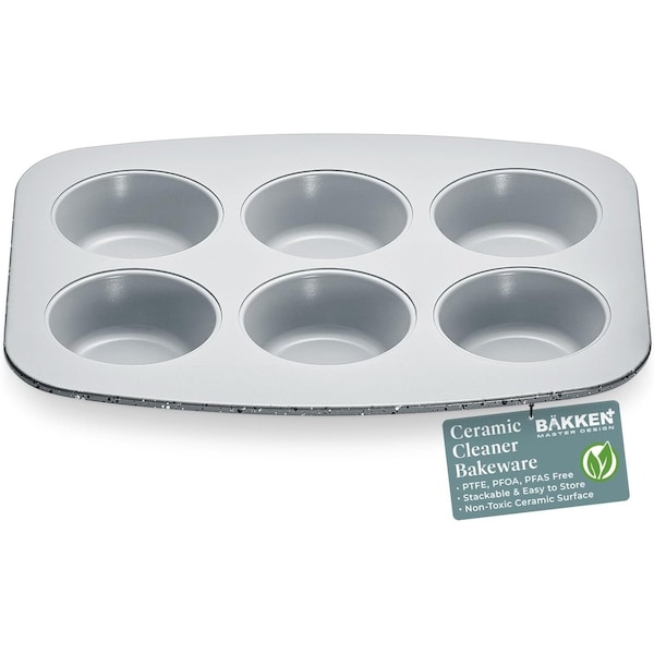 Bakken-Swiss 6-Cup Cake/Muffin Pan Set, Blue, Teal, Marble, Golden, Cream, Aluminized Steel, Ceramic Non-Stick SBKCRSTBKMARMUF - main