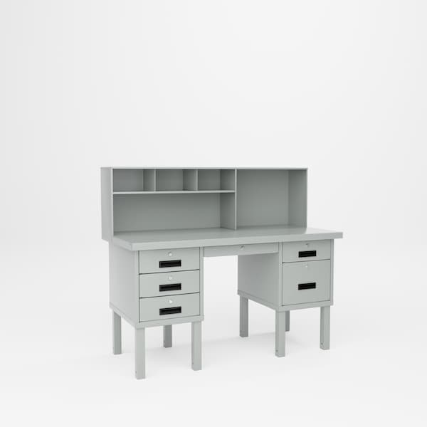 Pucel Filing Cabinet Desk, 60 in W x 28 in D x 52 in H, Double Pedestal with Six Drawers, Light Blue SD-2860 - main