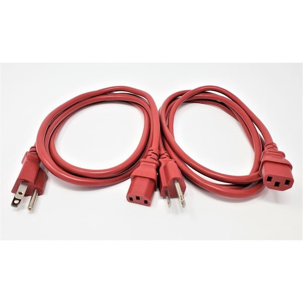 Micro Connectors 6 ft. UL Approved 18 AWG 10 Amp Power Cord NEMA 5-15P to C13, Red, 2PK M05-113ULR-2P - main