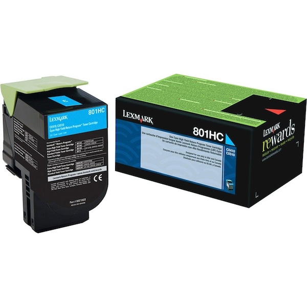Lexmark 801HC High Yield Cyan Toner Cartridge 3K YLD 80C1HC0 - main