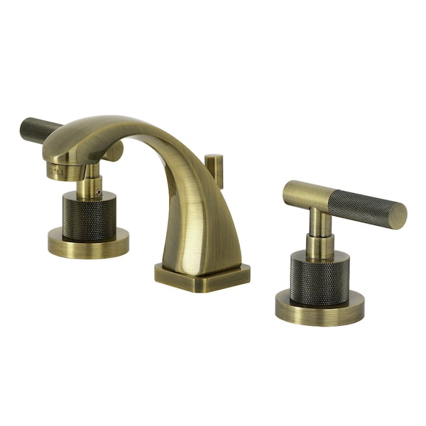 Kingston Brass Widespread Bathroom Faucet with Knurled Handle and Brass Pop-Up, Antique Brass KS4943KNL - main