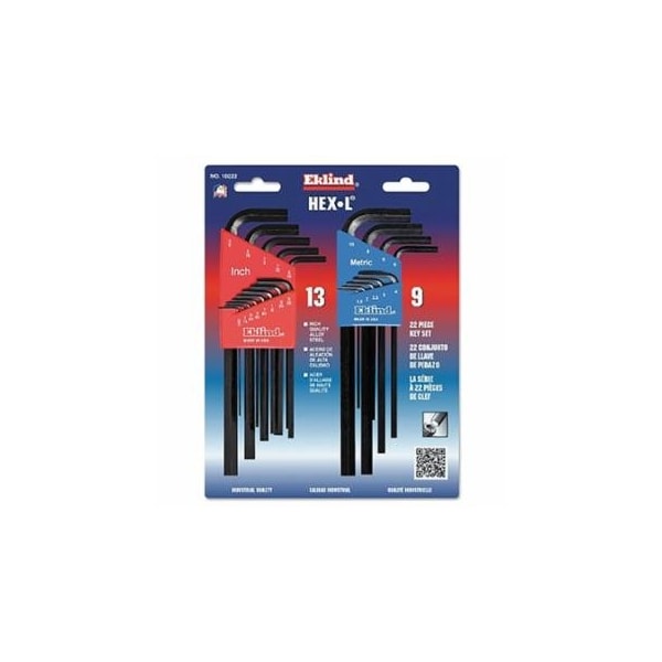 Eklind Hex-L Key Set, 22 per card, Hex Tip, Inch/Metric, Long Arm 269-10222 - main