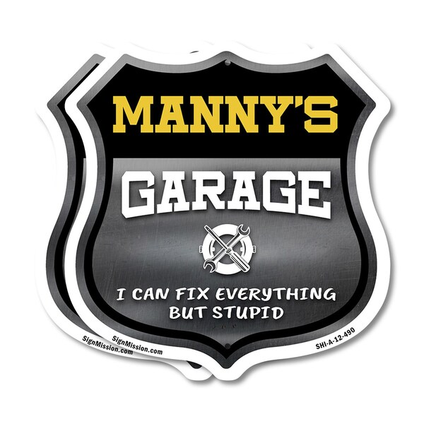 Signmission Manny's Garage I Can Fix Everything But Stupid, 12 inch X 12 inch, Plastic Sign, 2PK SHI-P-2PACK-12-490-MANNY - main