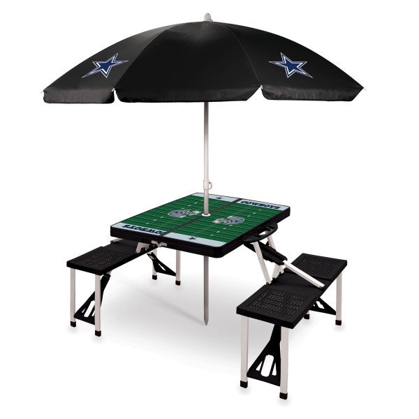Picnic Time Family Of Brands Dallas Cowboys - Picnic Table Portable Folding Table with Seats and Umbrella, (Black) 811-02-175-095-2 - main