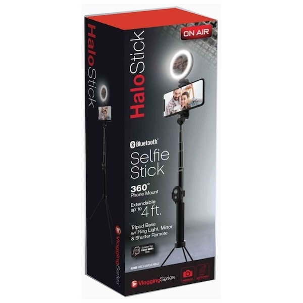 Tzumi 4ft Selfie Stick w/Ring Light & Phone Mount Halo Stick 7328 - main