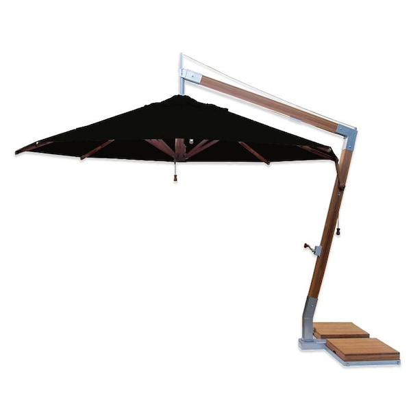 Bambrella 11.5' Round Bamboo Cantilever Umbrella w/354lb Base System-Black Canopy 3.5m R-SW-L-B-BS - main