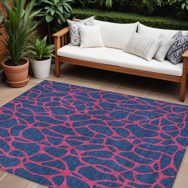 Homeroots 10' X 14' Navy Blue And Dark Pink Geometric Washable Indoor Outdoor Area Rug 599225 - main