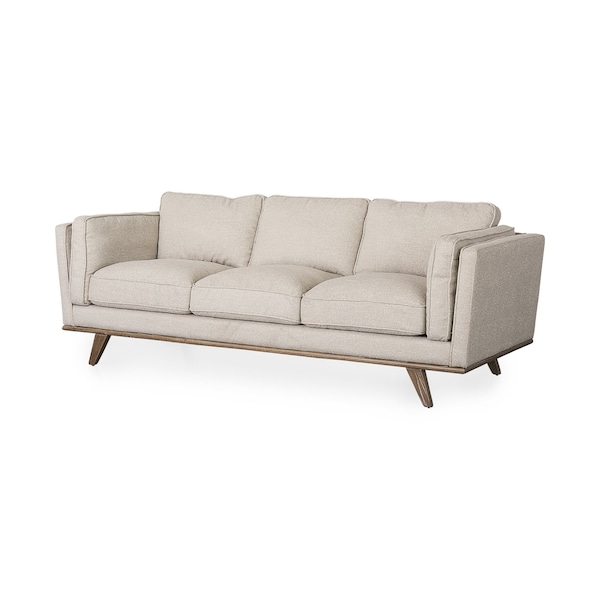 Homeroots 90" Cream Fabric Sofa With Brown Legs 607068 - main