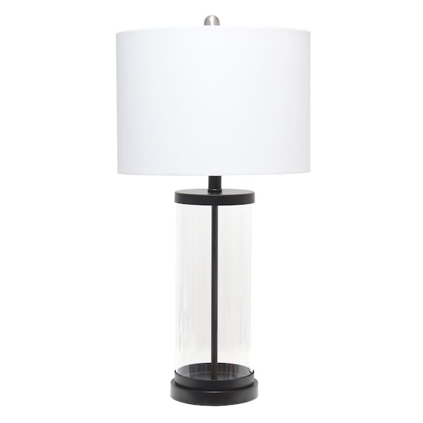 Homeroots 28" Black Glass And Metal Table Lamp With White Drum Shade 642995 - main