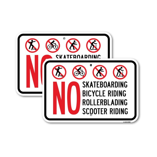 Signmission No Skateboarding No Bicycle Riding No Rollerbladin, 18'' X 24'' 2 Signs, Heavy Gauge Aluminum, 2PK A-1824-2PACK-24958 - main