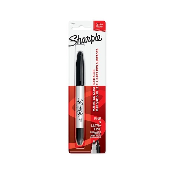 Sharpie Twin Tip Marker, Fine, Ultra-Fine Lead/Tip, 0.3, 1 mm Lead/Tip, Black Lead/Tip 32101PP - main