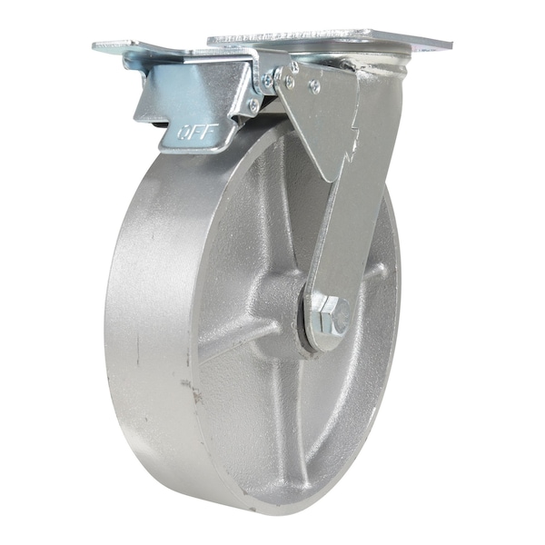 Vestil Cast Iron/Steel Swivel With Total Brake Caster 8 In. Diameter x 2 In. Width 1760 lb Silver CST-VE-8X2CI-SWTB - main