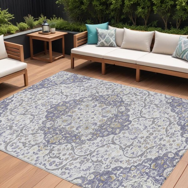 Homeroots 9' X 12' Lavender And Ivory Medallion Washable Indoor Outdoor Area Rug 617465 - main