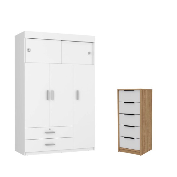 Homeroots Two Piece White and Natural Bedroom Set 530267 - main