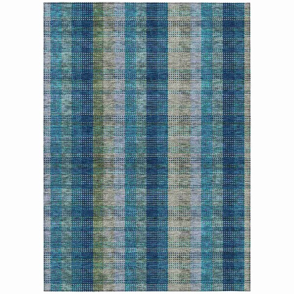 Homeroots 9' X 12' Teal Blue Navy Blue And Olive Green Plaid Washable Indoor Outdoor Area Rug 614021 - main