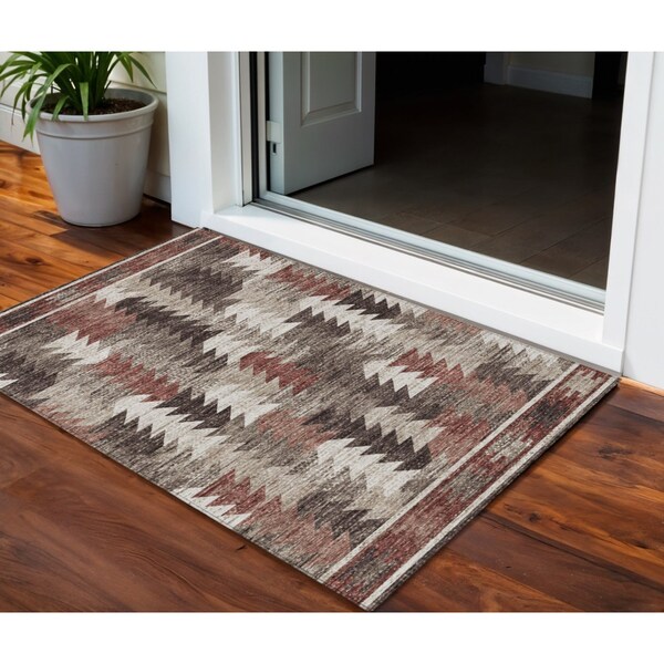 Homeroots 3' X 5' Brown And Ivory Southwestern Washable Indoor Outdoor Area Rug 587338 - main