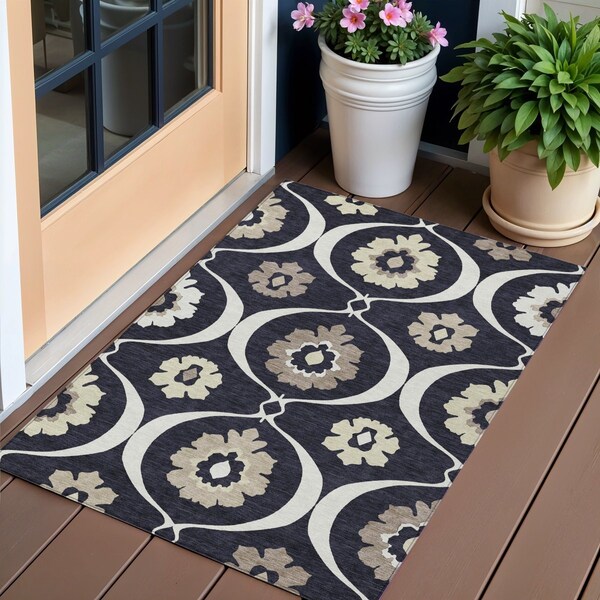 Homeroots 3' X 5' Black Ivory And Taupe Medallion Washable Indoor Outdoor Area Rug 589590 - main