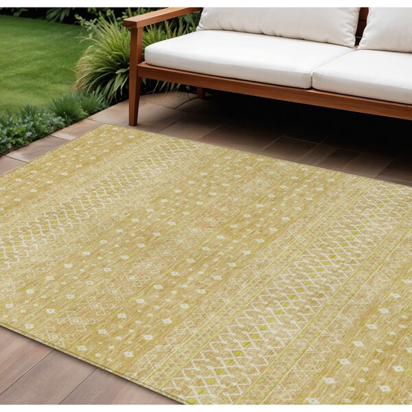 Homeroots 10' X 14' Gold Ivory And Taupe Tribal Washable Indoor Outdoor Area Rug 582625 - main