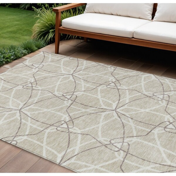 Homeroots 9' X 12' Beige And Ivory Geometric Washable Indoor Outdoor Area Rug 612987 - main