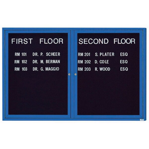 Aarco Outdoor Enclosed Directory w/ Al Frame, Powder Coated Blue, Letter Panel is Black Vinyl, 48''Hx72''W OADC4872B - main