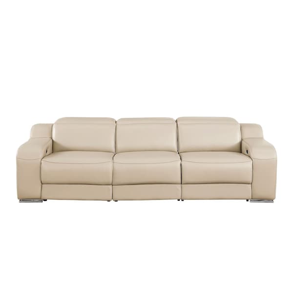 Homeroots 103" Beige Italian Leather Reclining USB Sofa 632879 - main