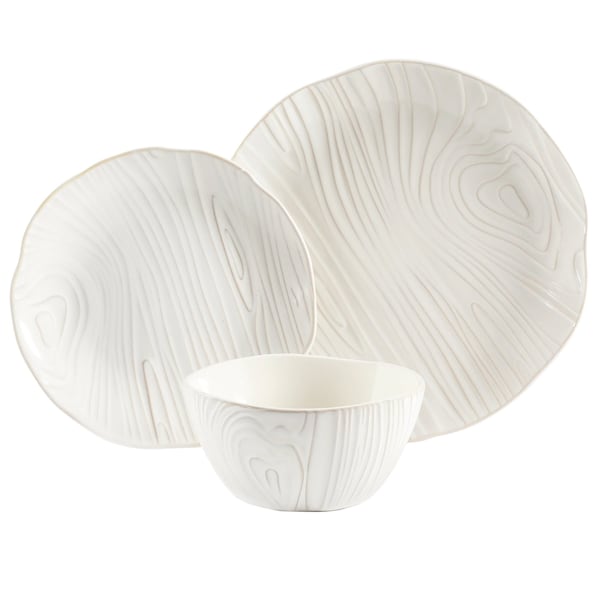 Martha Stewart Faux Bois 12 Piece Stoneware Dinnerware Set in White 77539.12 - main