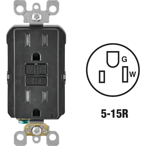 Leviton SmartlockPro Self-Test 15A Black Residential Grade Tamper Resistant 5-15R GFCI Outlet R95-GFTR1-0KE - main