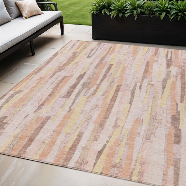 Homeroots 5' X 8' Pink And Beige Striped Washable Indoor Outdoor Area Rug 609049 - main