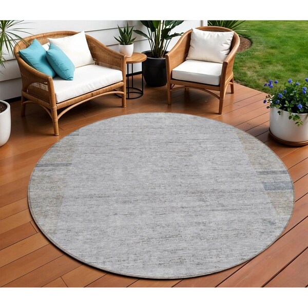 Homeroots 8' Taupe Beige And Blue Round Geometric Washable Indoor Outdoor Area Rug 581998 - main