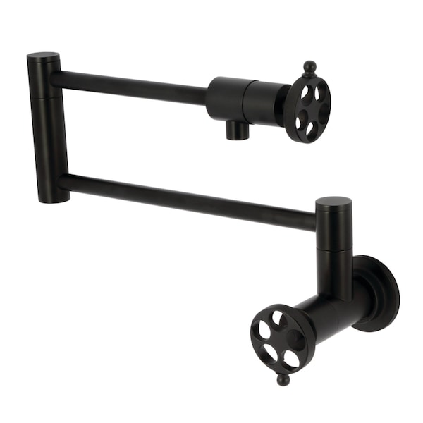 Kingston Brass Wall Mount Pot Filler Faucet with Knurled Handle, Matte Black KS4100RKZ - main