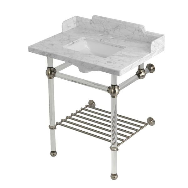 Kingston Brass 30-Inch Carrara Marble Console Sink with Acrylic Legs and Shelf, 8-Inch, 3-Hole LMS30MASQB8 - main