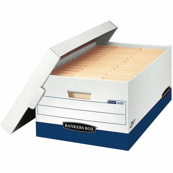 Bankers Box File Box, Corrugated Fiberboard, 15 in W, 24 in D, 10 in H, Lift-Off Locking Lid Closure 0063201 - main