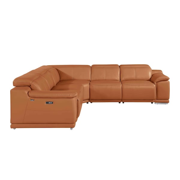 Homeroots Camel Italian Leather Modular L Shaped Five Piece Corner Sectional 532762 - main
