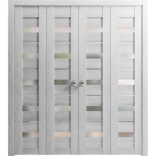 Sartodoors Sliding Closet Double Bi-fold Doors White Solid Core Modern Interior QUADRO4445DBF-NOR-72 x 80 (4* 18x80) - main