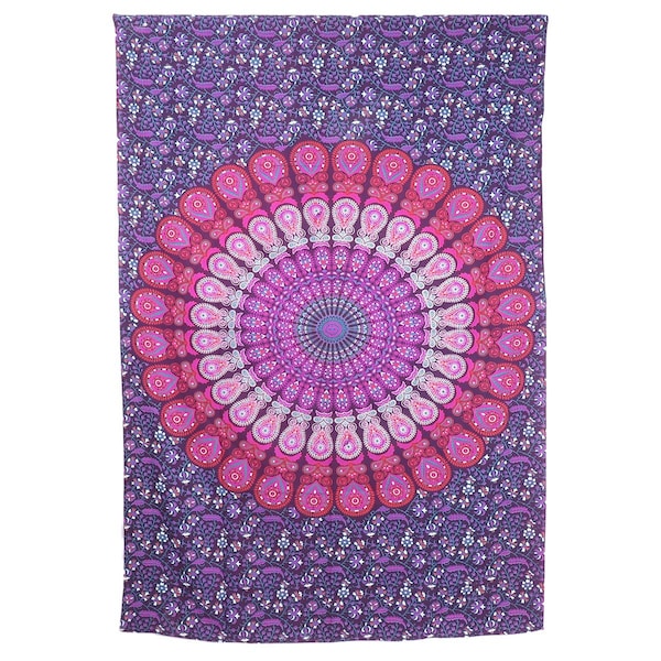 Homeroots 80" X 56" Purple Pink And White Mandala Cotton Hanging Tapestry 397195 - main