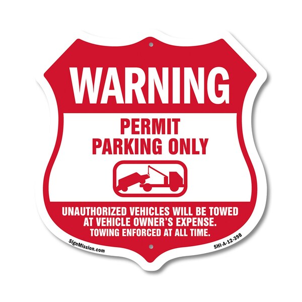 Signmission No Parking Without Permit Shield Sign Wa, 12 Inch X 12 Inch, Aluminum Metal Sign SHI-A-12-398 - main
