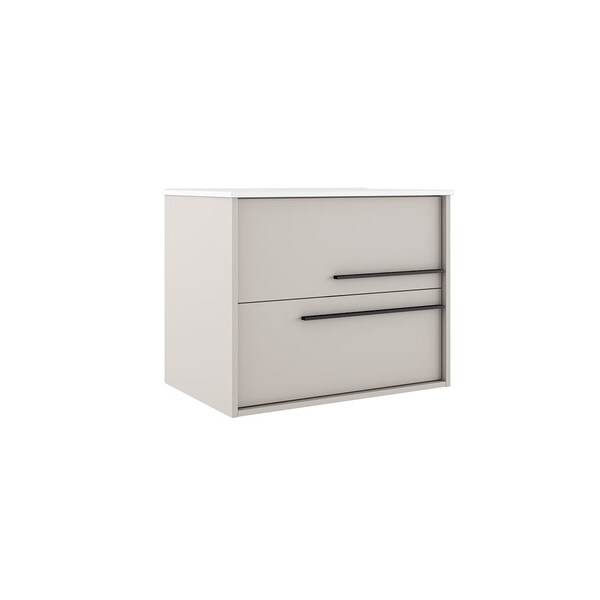 Homeroots 32" Tan Wood Floating Bathroom Vanity With White Sink And Two Drawers 624096 - main