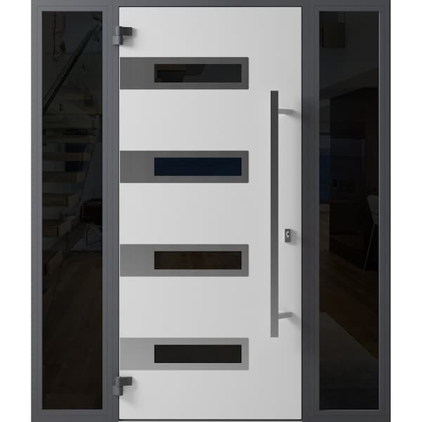Vdomdoors Front Exterior Prehung Steel Door Ronex0131 Black Enamel 2 Sidelight Exterior Windows Sidelites RONEX0131EXD-BLK-W16+36+16 X H80-RH-I - main