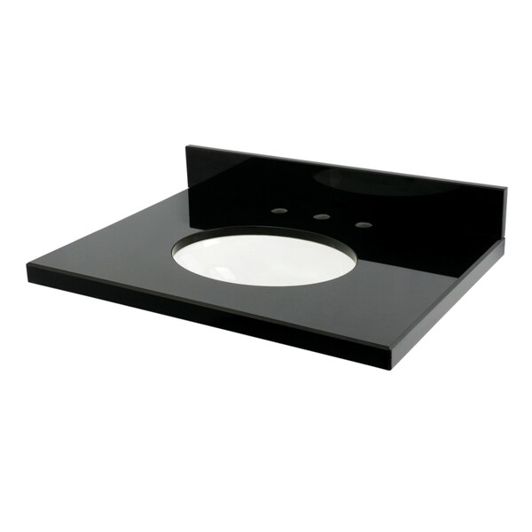 Kingston Brass 30" x 22" Black Granite Vanity Top with Oval Sink, 8" Faucet Drillings, Black/White KVPK3022K38 - main