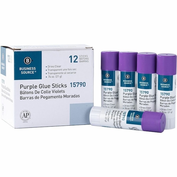Business Source Glue Sticks, 0.74 oz, Purple, PK12 BSN15790 - main
