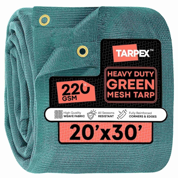 Tarpex 20' x 30' Green Heavy-Duty Weather Resistant 6.5 oz. 70% Shade Polyethylene Mesh Truck Tarp GMT-TA-2030 - main