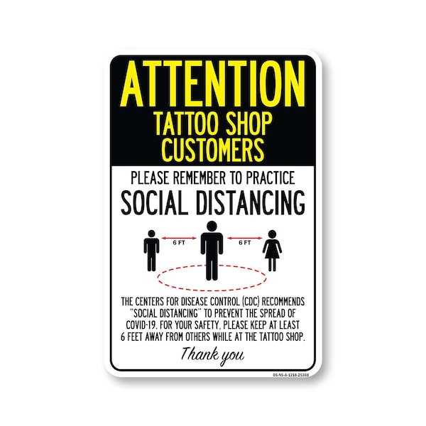 Signmission Public Safety, Tattoo Shop Customers Practice Social Distancing, 18in X 12in, OS-NS-A-1218-25368 OS-NS-A-1218-25368 - main