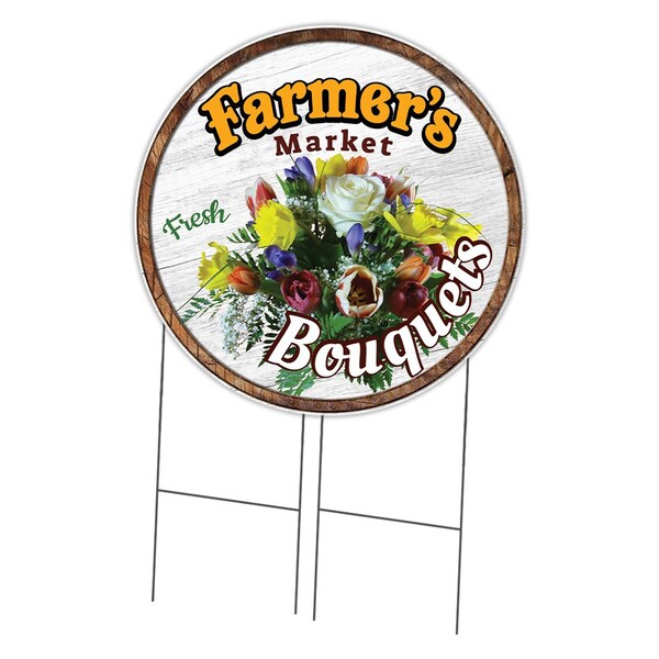Signmission Farmers Market Bouquets Double Sided Corrugated Plastic Circle Yard Sign, C-36-CIR-DS-WS-Bouquets C-36-CIR-DS-WS-Bouquets - main