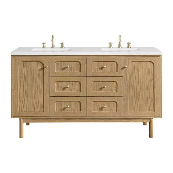 James Martin Vanities Laurent 60 in. Double Vanity, Light Natural Oak, w/ 3 CM White Zeus Quartz Top 545-V60D-LNO-3WZ - main