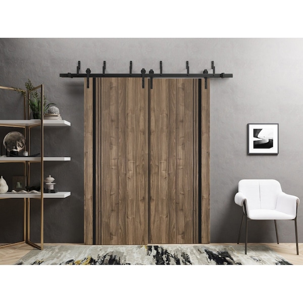 Sartodoors Barn Bypass Doors with 6.6ft Hardware, Planum 0011 Walnut and Aluminum Strips, Sturdy Heavy Duty Ra PLANUM0011BBB-WLN-3696 - main