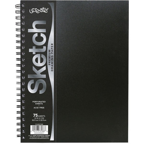 Ucreate Poly Cover Sketch Book - 75 Sheets - Spiral - 70 lb Basis Weight - 12in x 9in Sheet Size - 12in PCAR37088 - main
