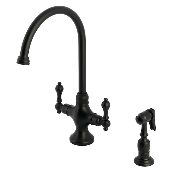 Kingston Brass Two-Handle Single-Hole Kitchen Faucet with Brass Sprayer, Matte Black KS1760ALBS - main